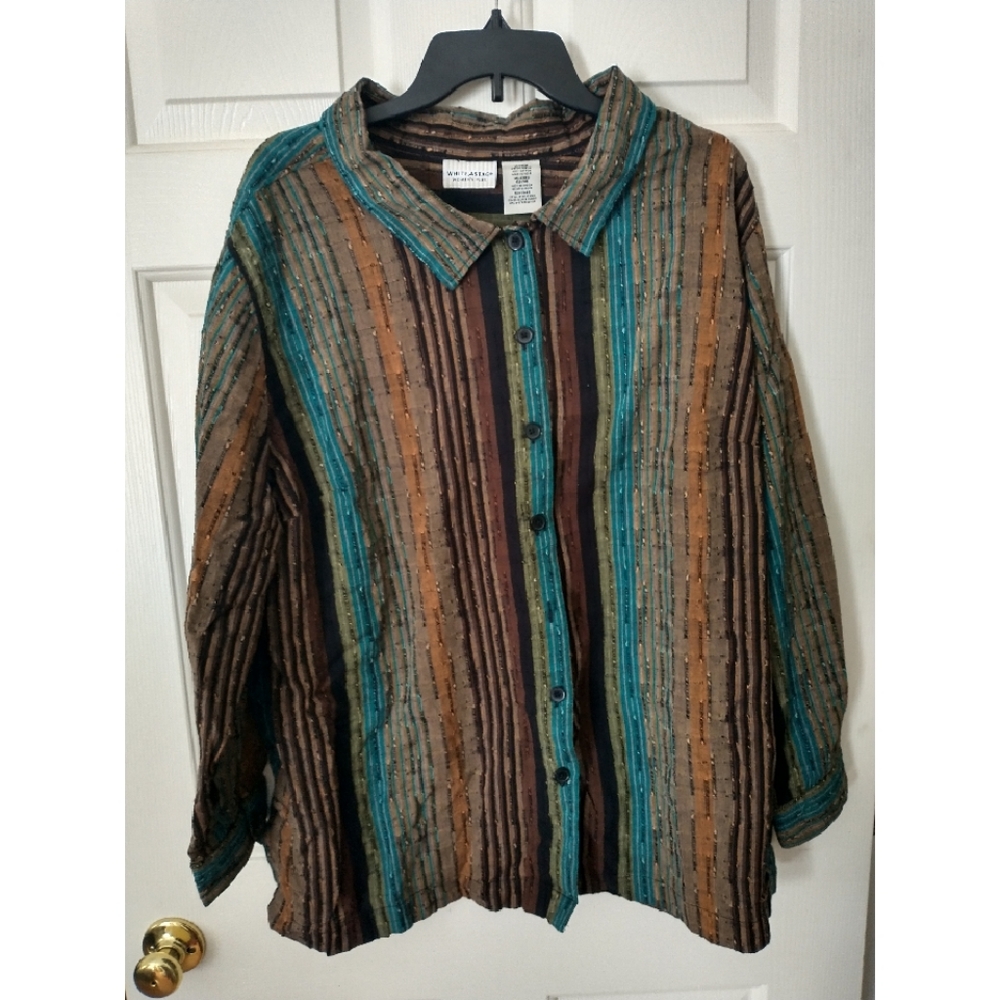 White Stag Women's Plus Size 26W / 28W Cotton Striped Button Down Shirt